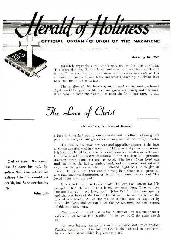 Title Page of Herald of Holiness - January 16, 1957