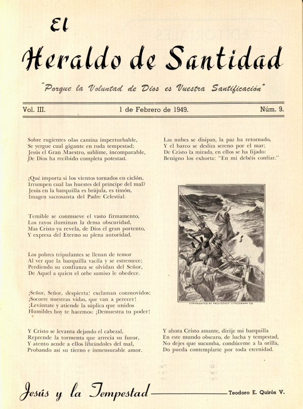 Portada: Jesús y la tempestad, Teodoro E. Quirós V.