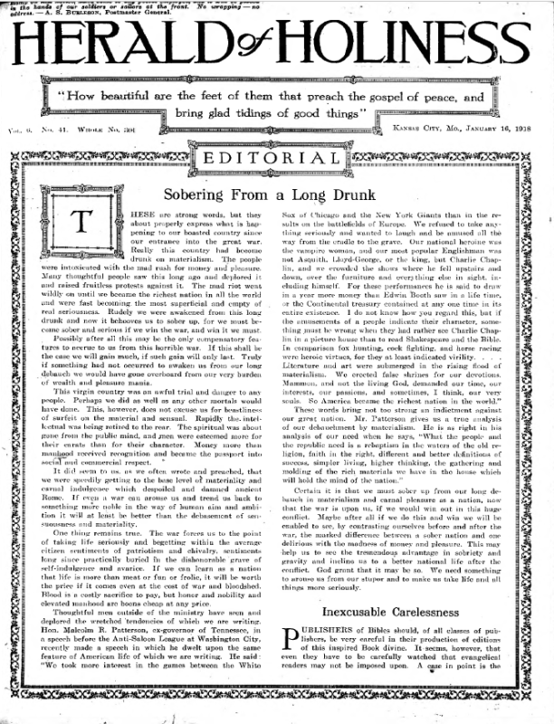 Title Page of Herald of Holiness - January 16, 1918