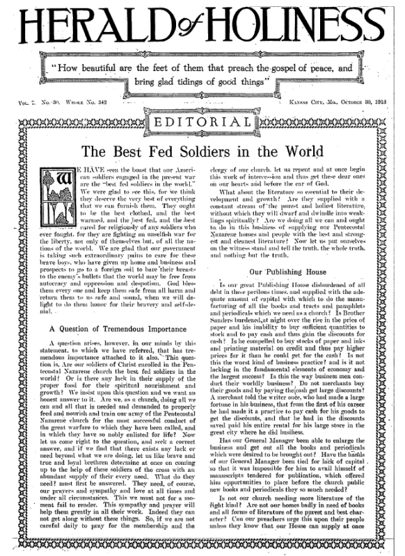 Title Page of Herald of Holiness – October 30, 1918