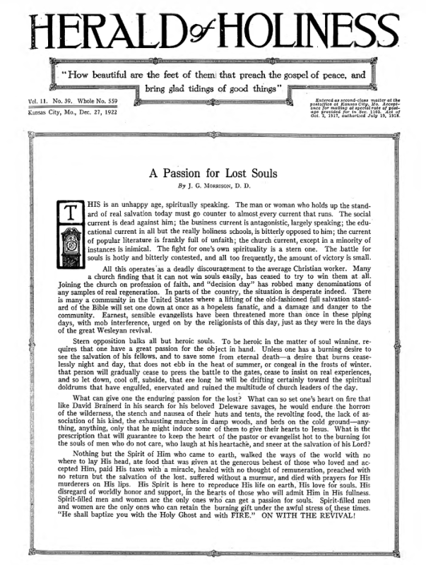 Front page of Herald of Holiness - September 14, 1921