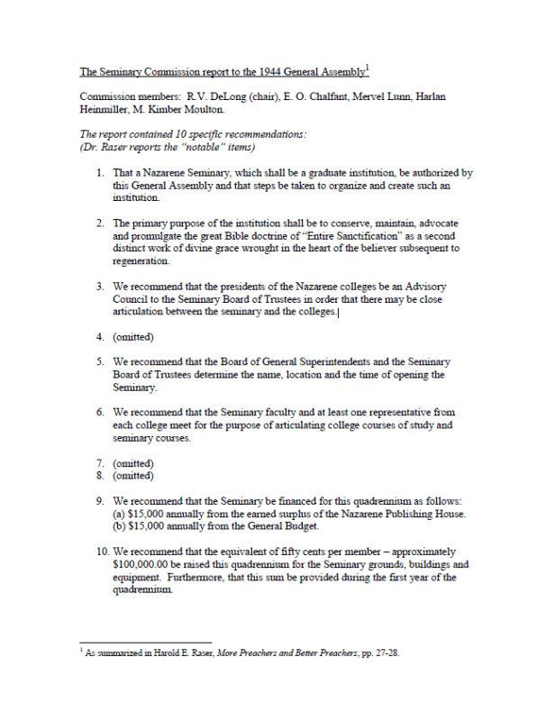 The Seminary Commission Report to the 1944 General Assembly