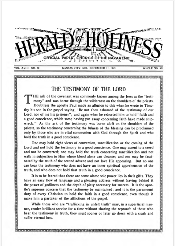 Front page of Herald of Holiness - December 11, 1929