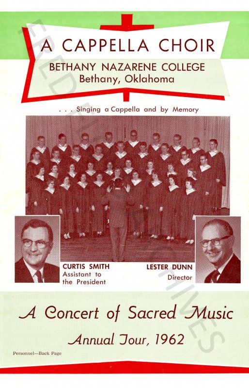 Bethany Nazarene College A Cappella Choir Annual Tour 1961-1962